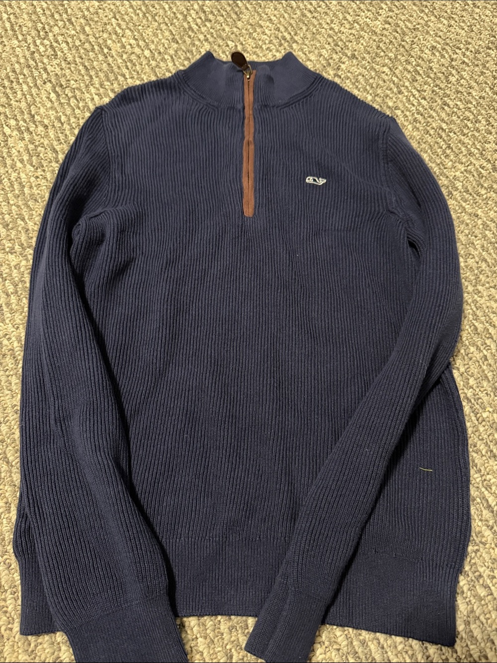 Vineyard Vines Navy Half-Zip Sweater with Brown Zip Placket
